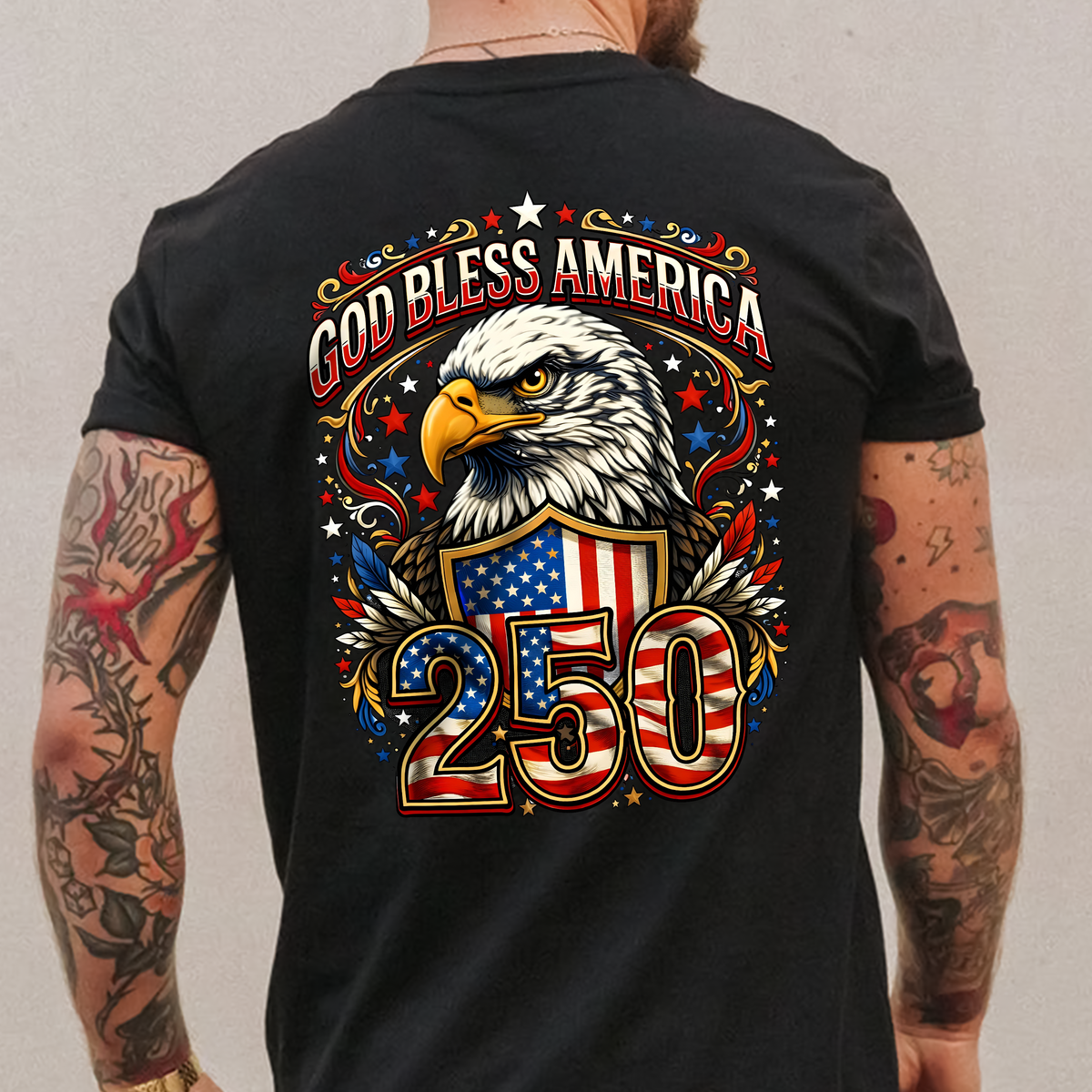Patriotic God Bless America 250 Dark Shirt America 250th Anniversary Back Shirt CH07 910966