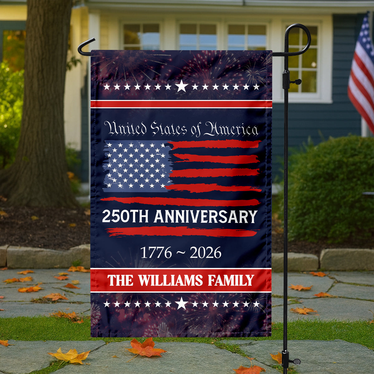 Custom Family Name USA 250th Anniversary Garden Flag TH10 898287