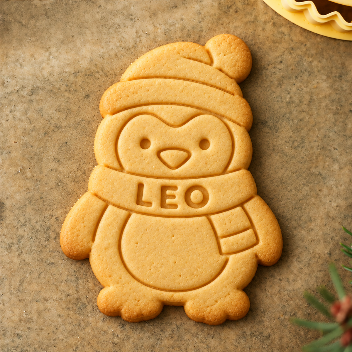 Custom Name Christmas Penguin Shaped Cookie Stamp CH07 181094
