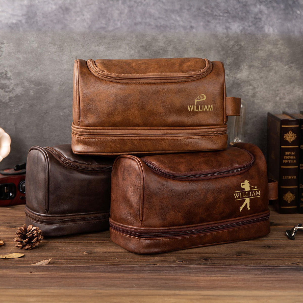 Personalized Golf Engraved Men's Leather Toiletry Bag Gift for Golfer HA75 898586