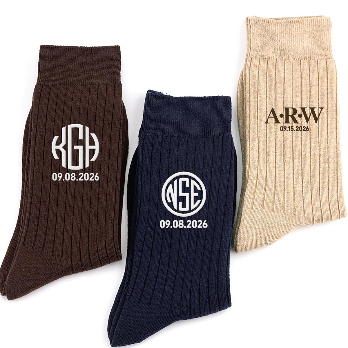 Custom Monogram Embroidered Men's Socks, Personalized Wedding Date Groom Gift HO82 903472