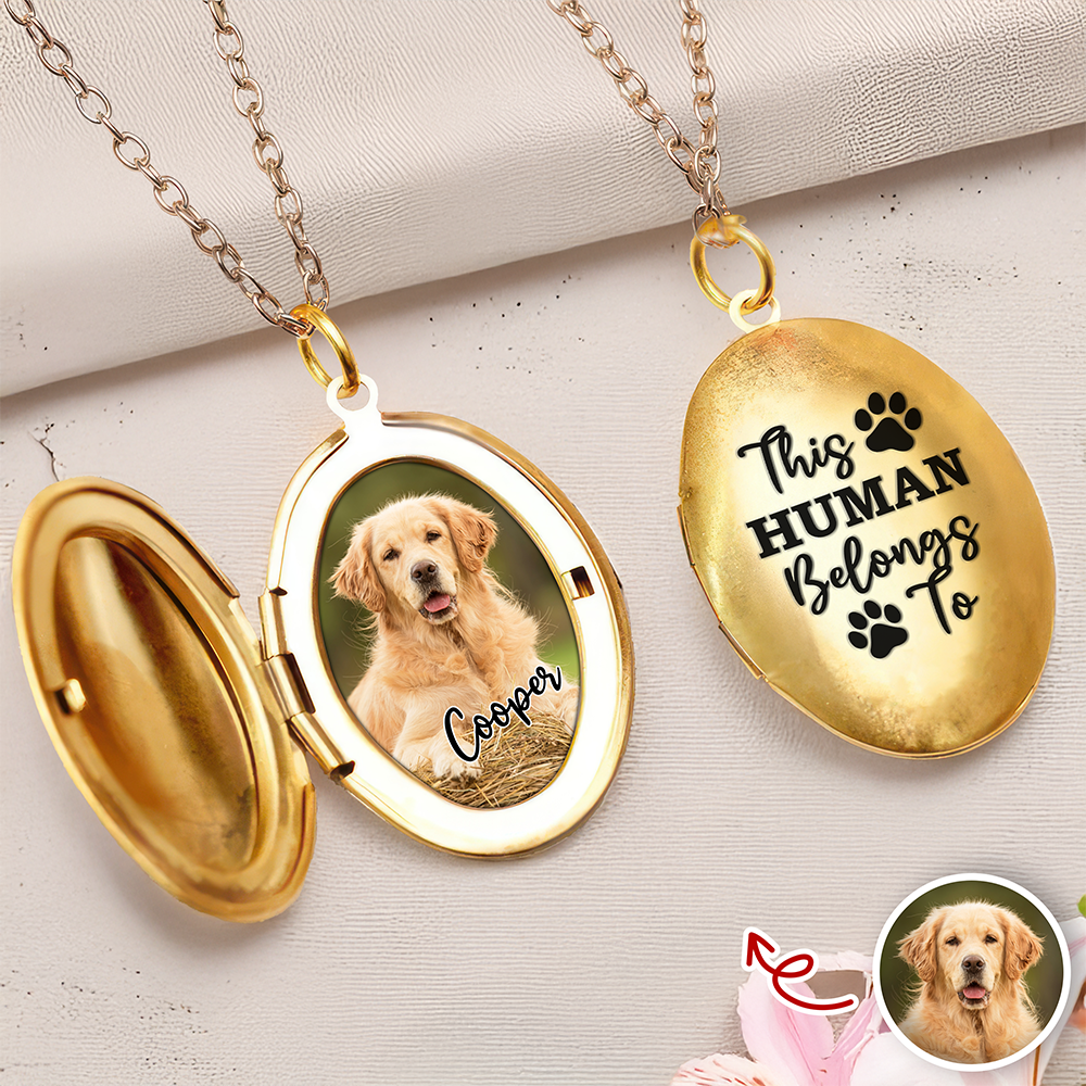 Custom Photo This Human Belongs To Dog Cat Locket Necklace HA75 892990