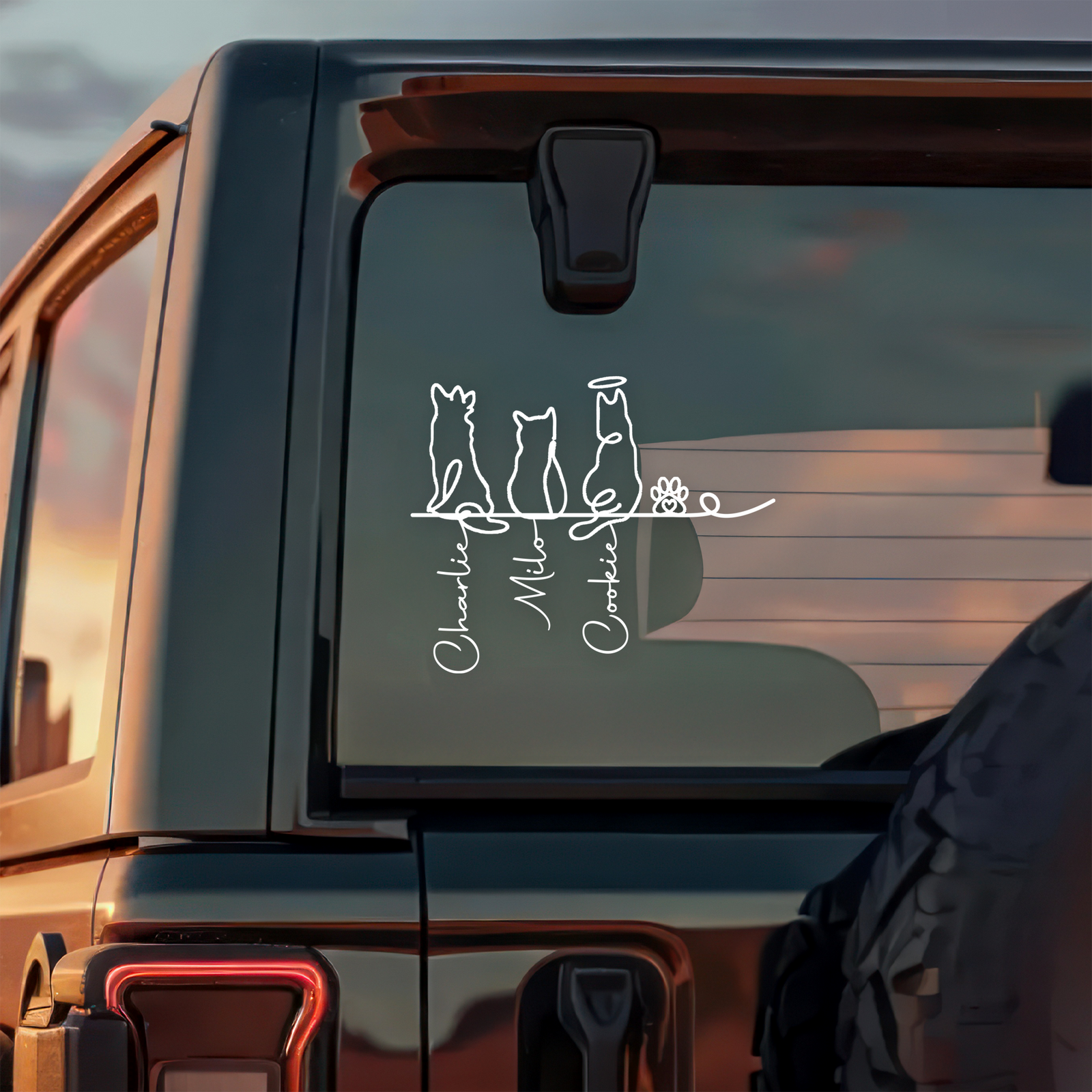 Custom Adorable Dog Cat Line Art - Personalized Car Window Decal Sticker CH07 910292