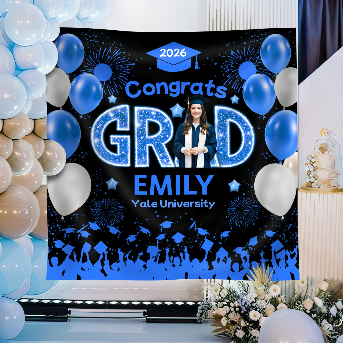 Custom Photo Congrats Graduation Class Of 2026 Balloons Backdrop HO82 902026