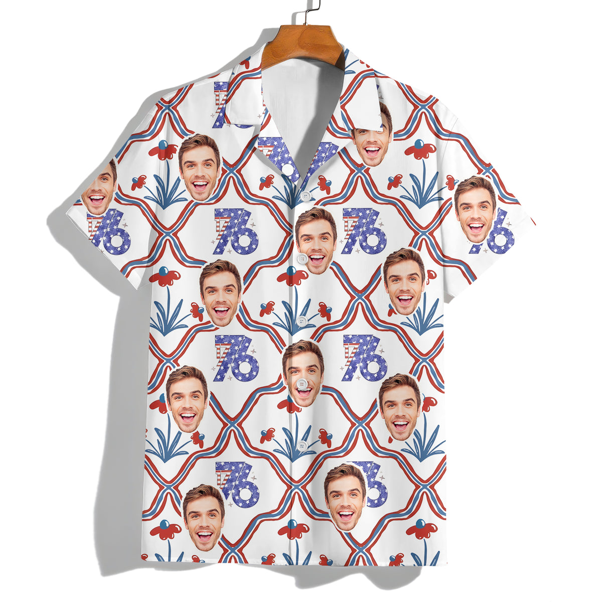 Custom Photo USA 250th Anniversary Floral American Flag Hawaii Shirt HA75 898940