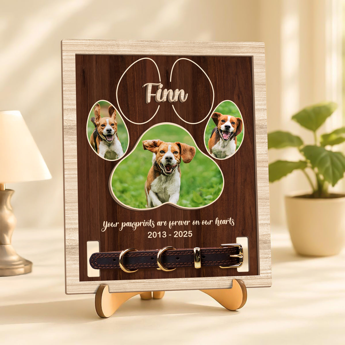 Custom Photo Your Pawprints Are Forever On Our Hearts Memorial 2-Layers Wooden Collar Frame LM32 893787