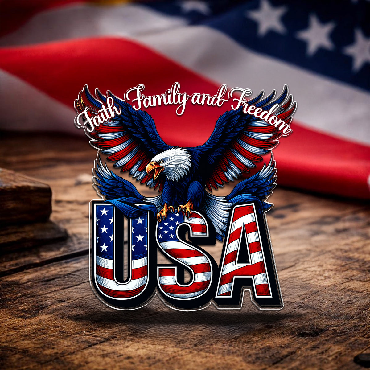 Faith, Family & Freedom America 250 Years Patriot Eagle Acrylic Pin LM32 899525
