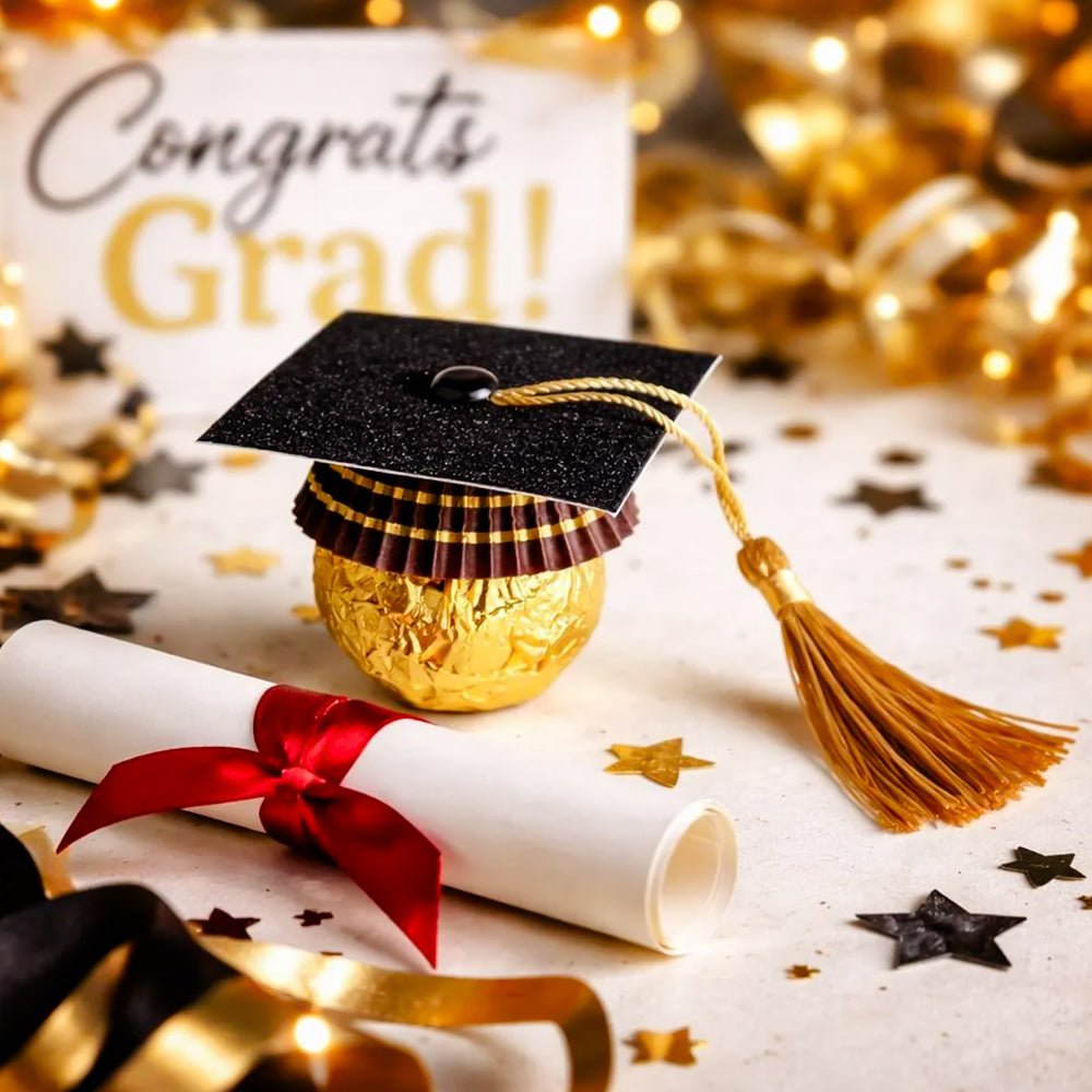 Graduation Gold Wrapped Candy Graduation Favors Mini Graduation Hat Candy Toppers, Grad Party Favors Unique Grad Candy HO82 902262