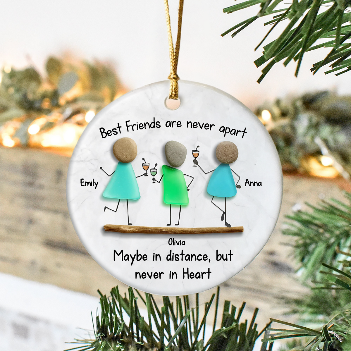 Custom Sea Glass True Friends Are Never In Apart 3D Effect Ceramic Ornament LM32 897107