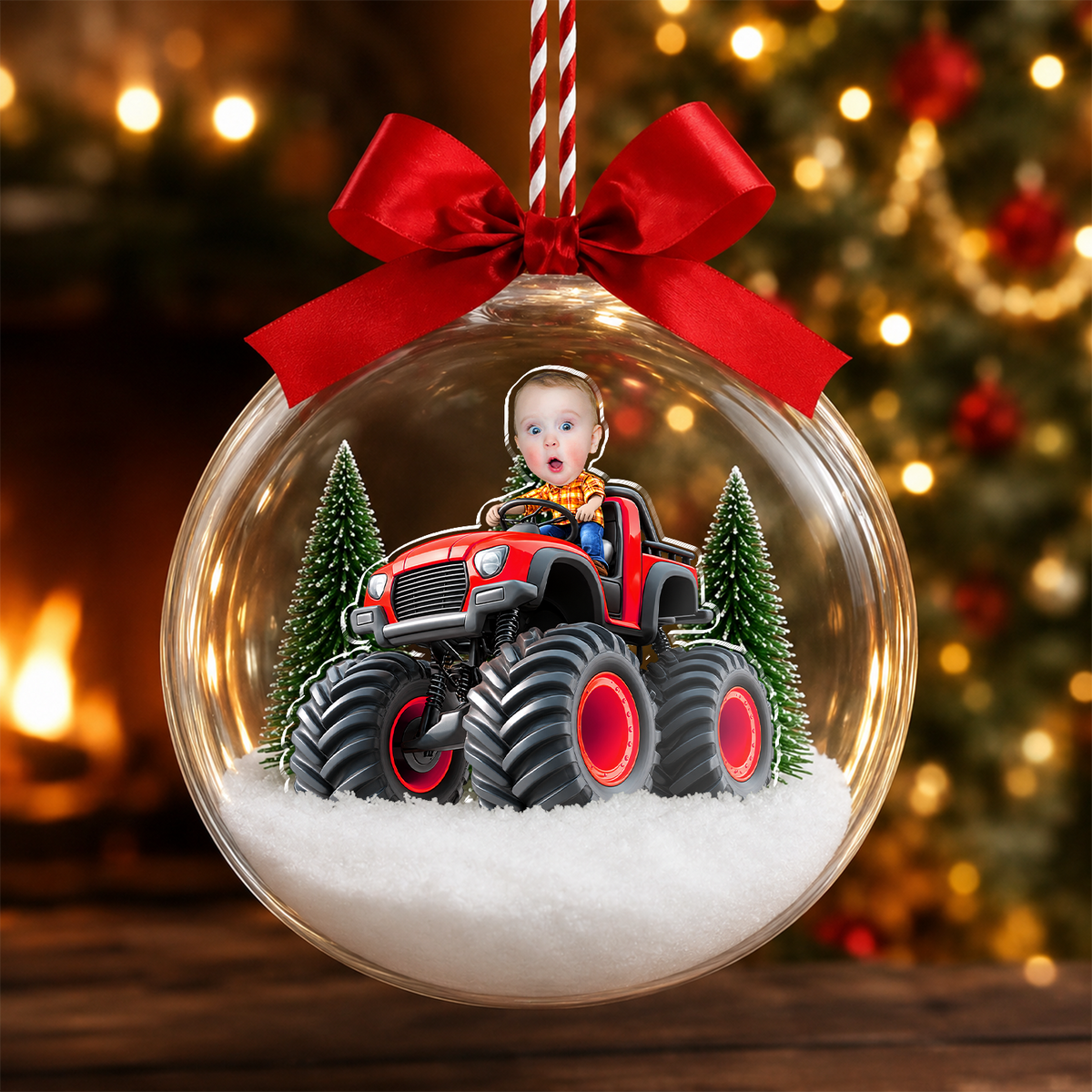 Custom Face Kid Riding Monster Truck 3D Acrylic Ball Ornament, Special Christmas Keepsake for Kids HO82 903912