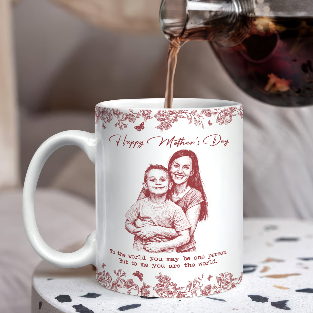 Custom Photo Pencil Sketch Happy Mother's Day To Mom Personalized Print Full Mug HA75 920782