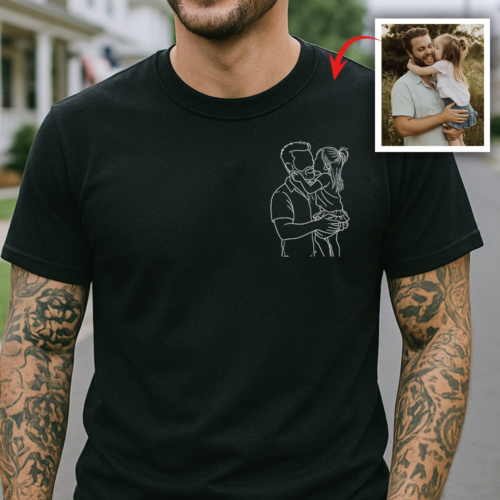 Custom Dad And Kids Portrait Photo Drawing Style Family Dark Shirt Gift For Father's Day, Birthday Gifts HO82 893988