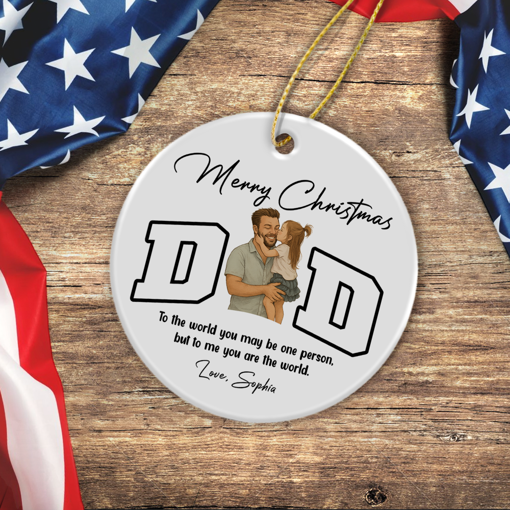 Custom Portrait Photo Merry Christmas Dad Kid Play Together Ceramic Ornament LM32 893869