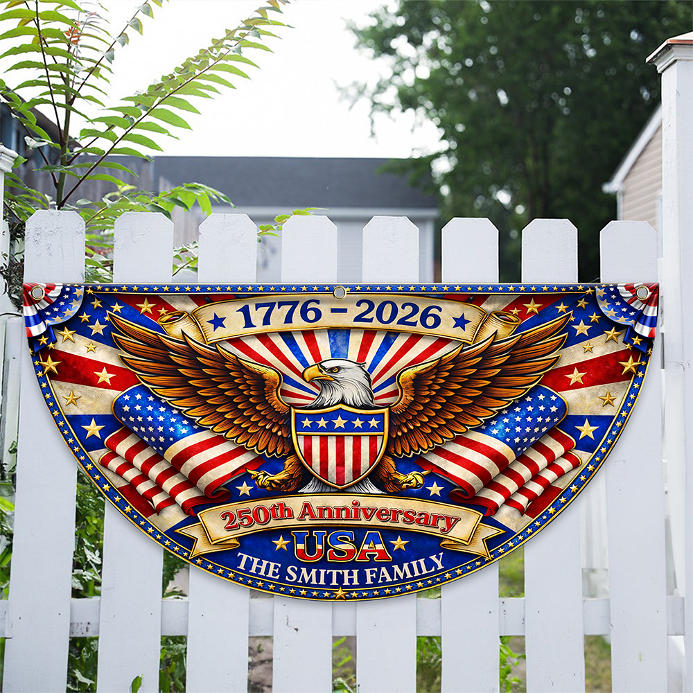Custom Family Name America 250th Anniversary Non-Pleated Fan Flag HA75 921072