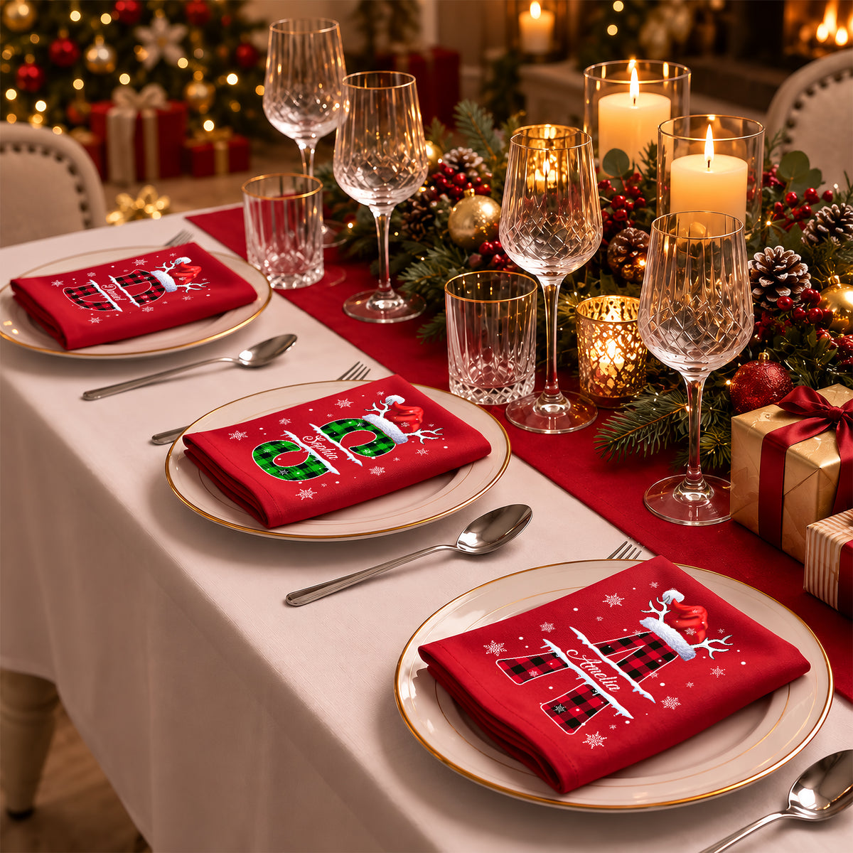 Custom Name Initial Letter Christmas Monogrammed Family Reusable Cotton Napkin HO82 903728
