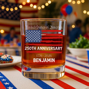 Custom Family Name USA 250th Anniversary Whiskey Glass TH10 898341