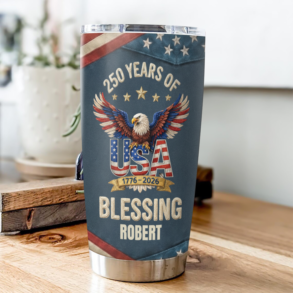 Personalized 250th Anniversary USA Patriotic Faux Pattern Fat Tumbler HO82 901302