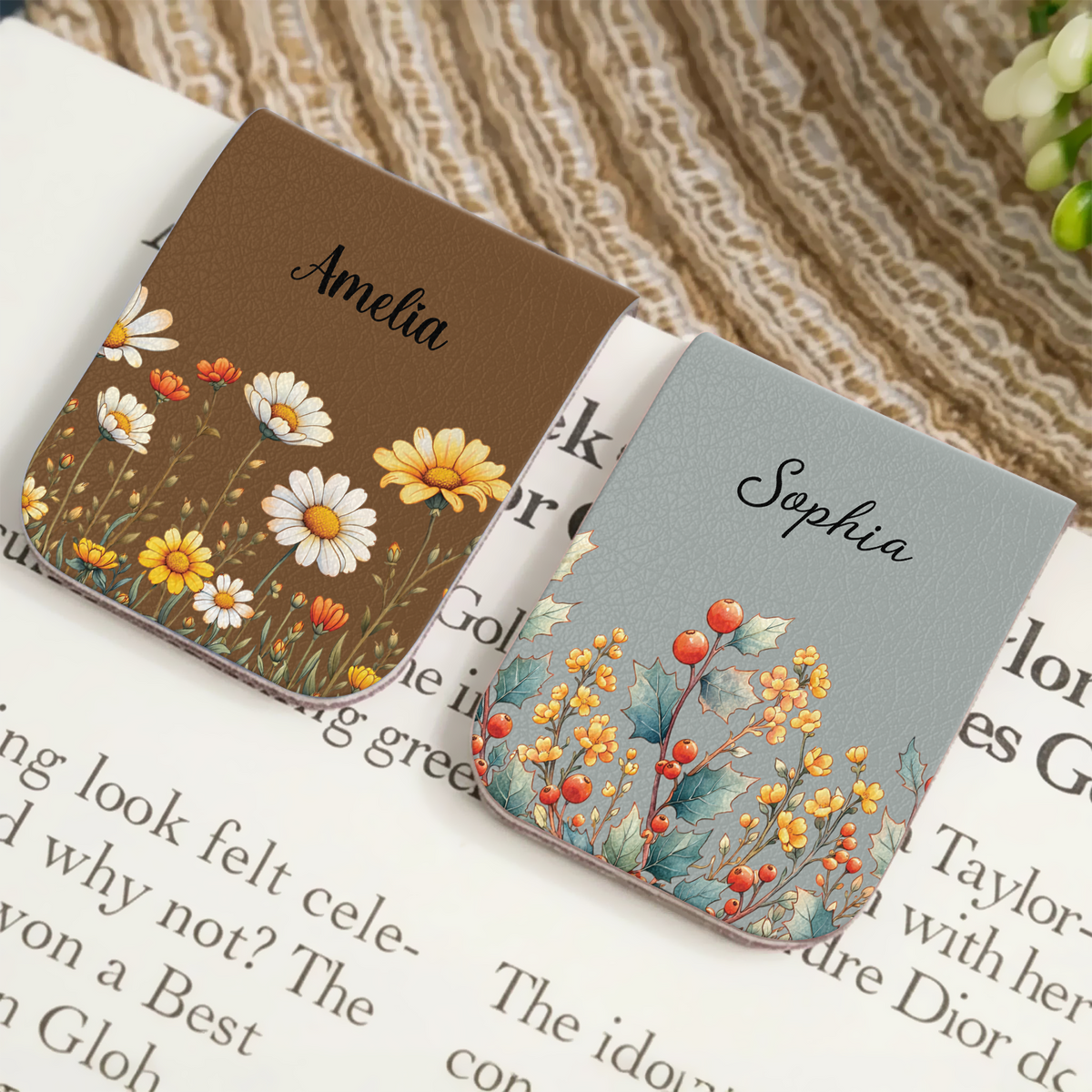 Personalised Watercolor Birth Flower Leather Magnetic Bookmark Gift for Book Lovers LM32 899393