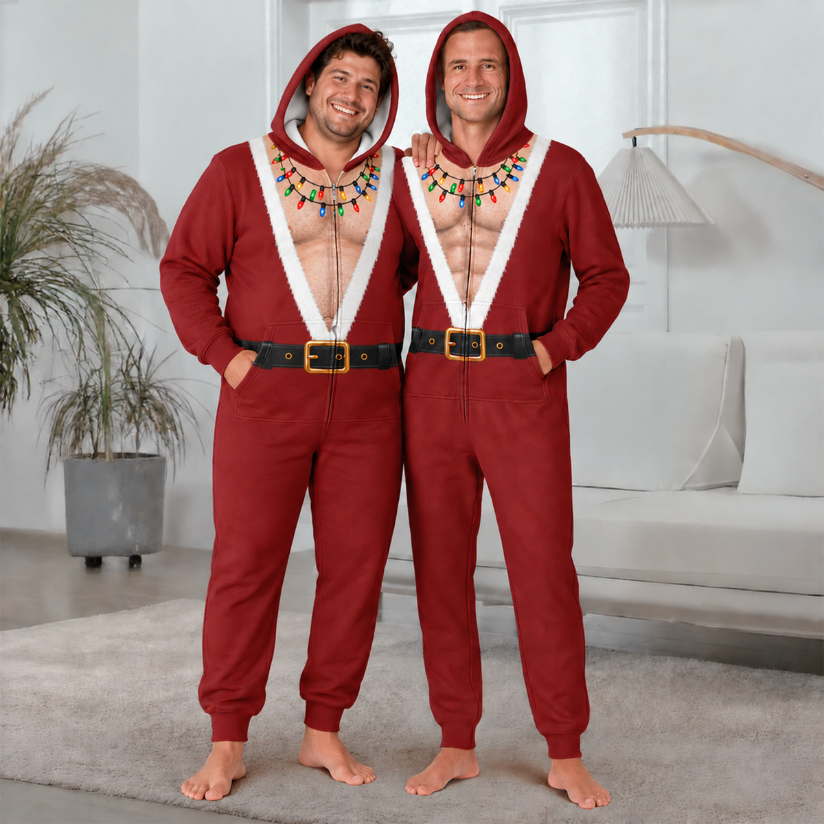 Funny Santa Body Illusion Adult Onesie Pajamas Fake Underwear Christmas Onesie Pajamas CH07 180584