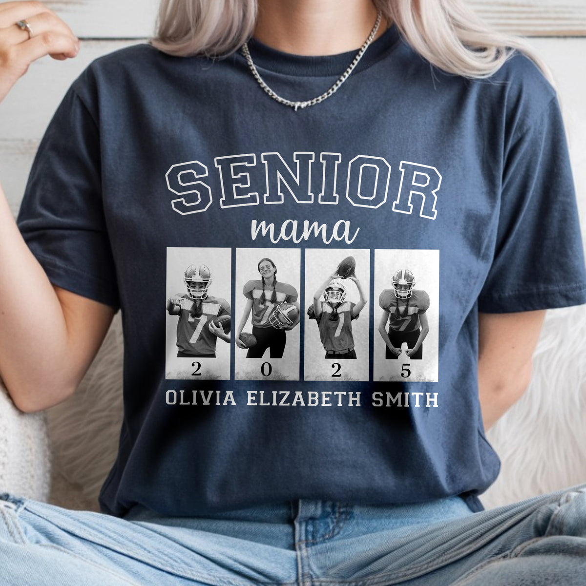 Custom Photo Senior Football Mama Comfort Color Shirt Gifts For Football Mom, Football Lover CH07 899444