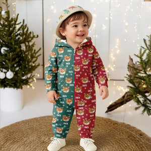 Custom Cat Face Photo Red Green Onesie Pajamas HO82 900384