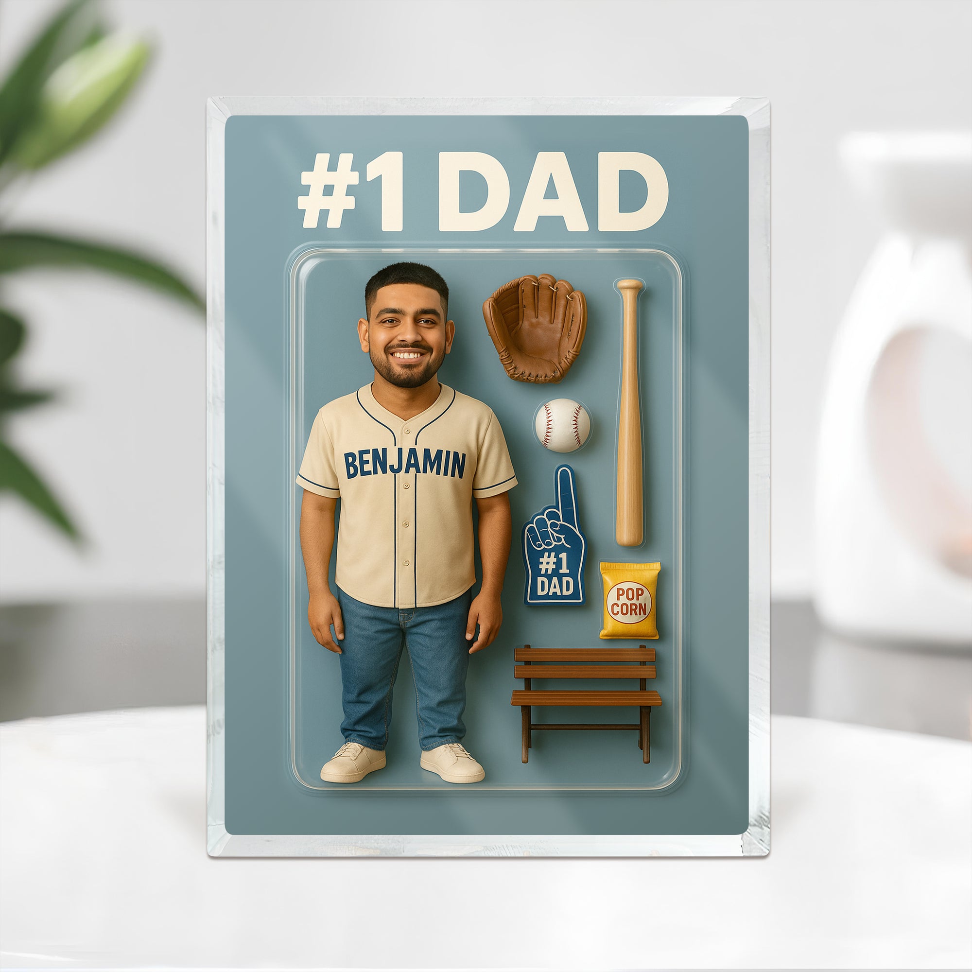 Custom Photo 3D Effect Baseball #1 Dad Acrylic Block Plaque, Unique Keepsake HO82 893908