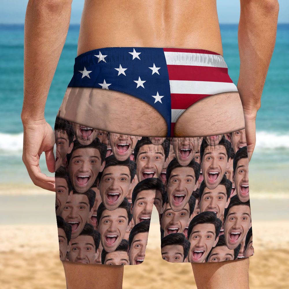 Custom Face Funny Men’s Swim Trunks - Fake Underwear Beach Shorts, Wide Load Birthday Gag Gift For Him HA75 921948