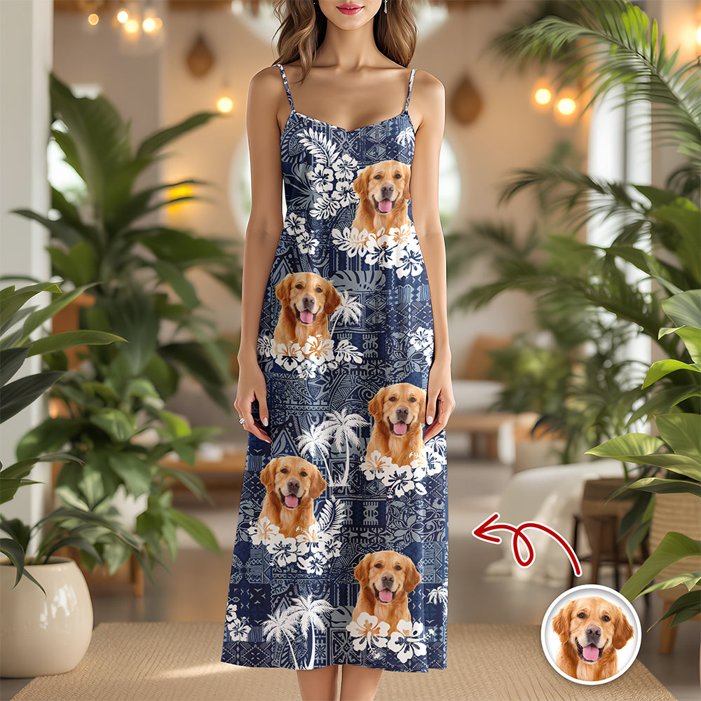 Custom Dog Photo Maxi Dress – Personalized Dog Photo Tropical Summer Dress CH07 911022
