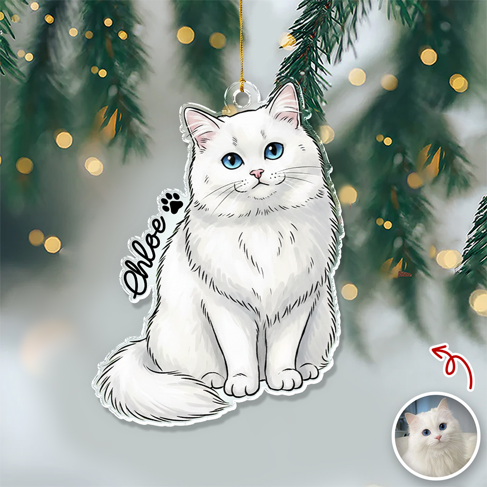 Custom Cute Cat Photo Portrait Christmas Decoration Acrylic Ornament LM32 895715