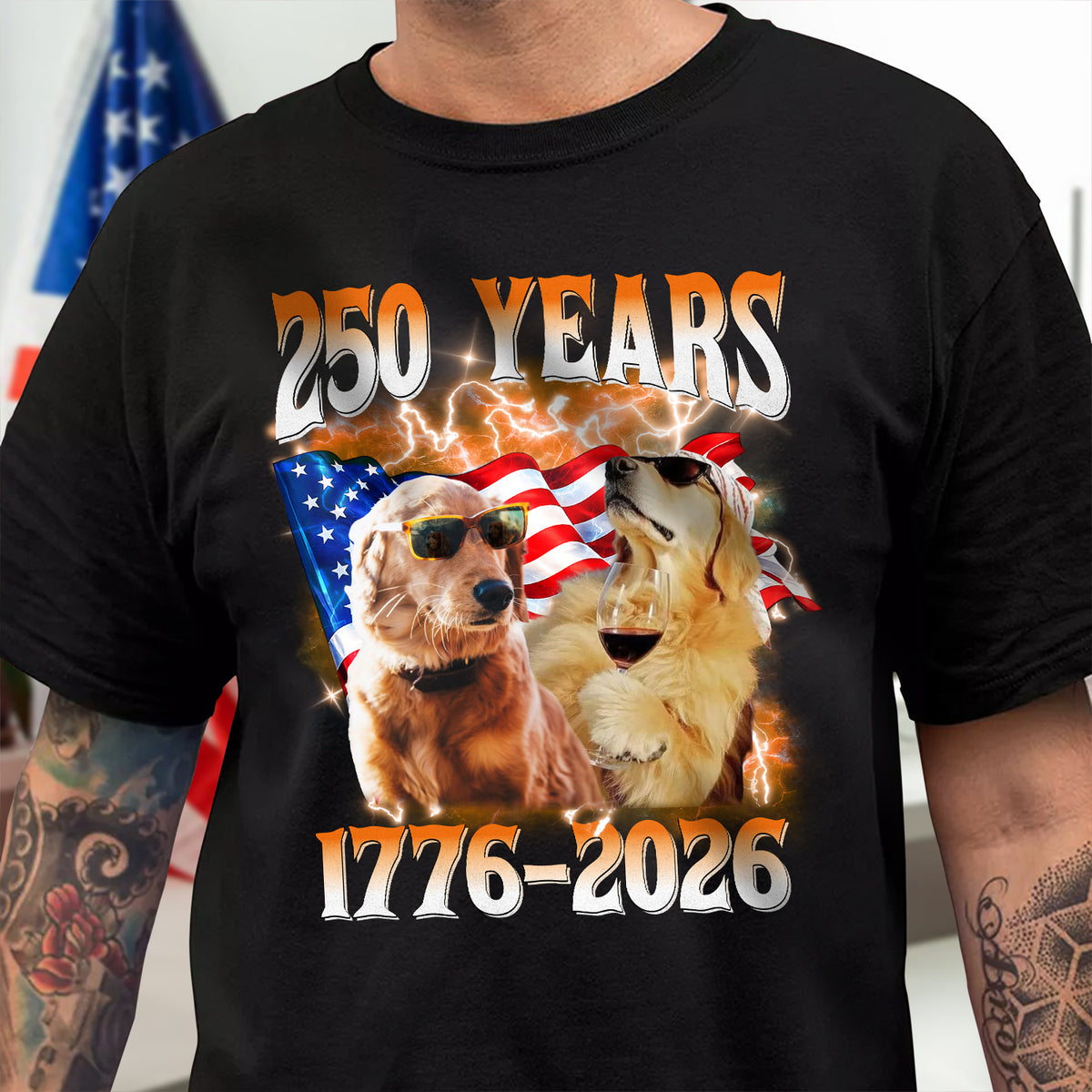 Custom Dog Cat Photo American Eagle Flag 250th America Anniversary Dark Shirt LM32 899083