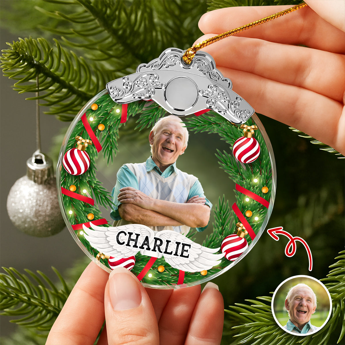 Custom Family Photo Metal Top Glass Ornament For Christmas TH10 894889