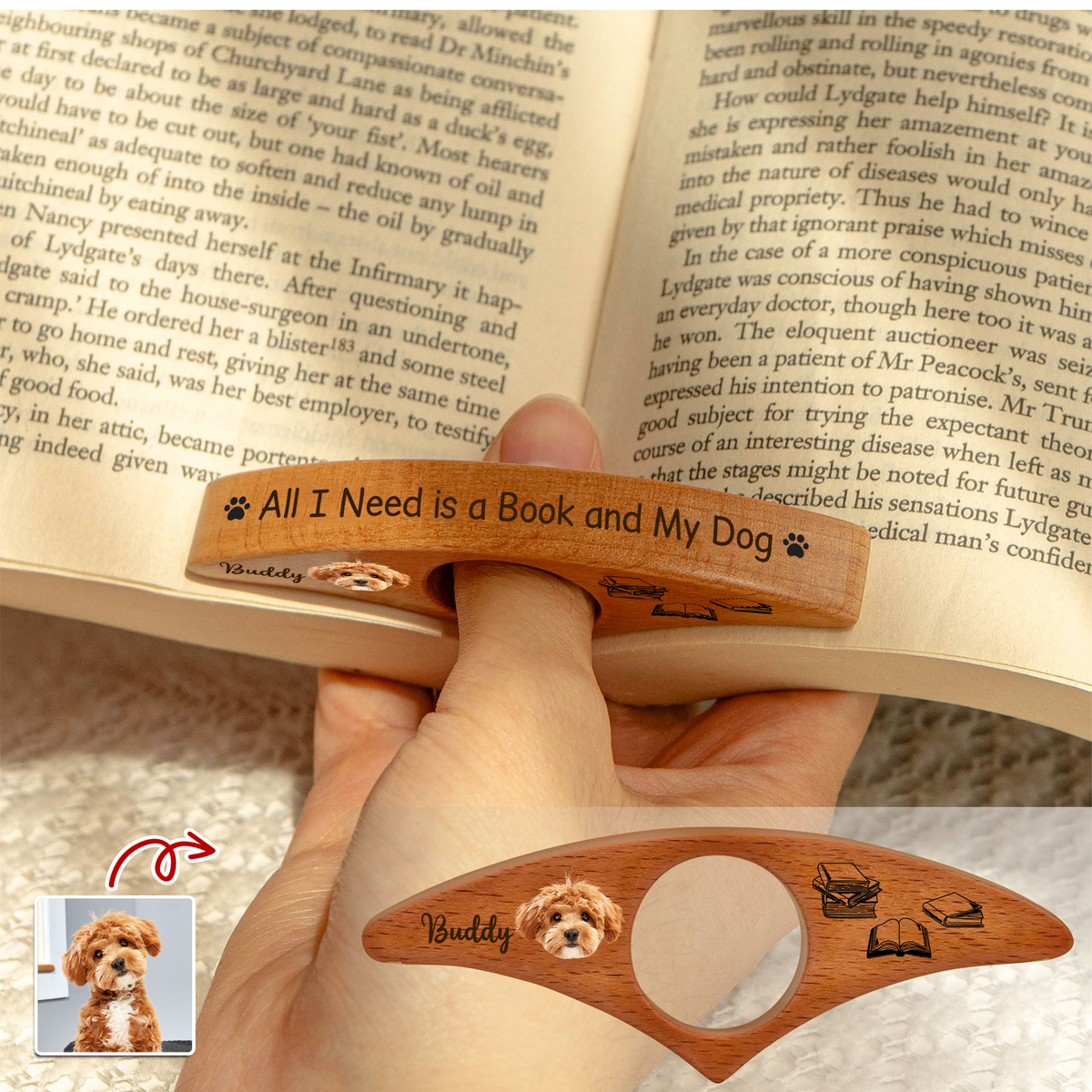 All I Need is a Book and My Dog Custom Dog Photo Printed Book Page Holder CH07 899562