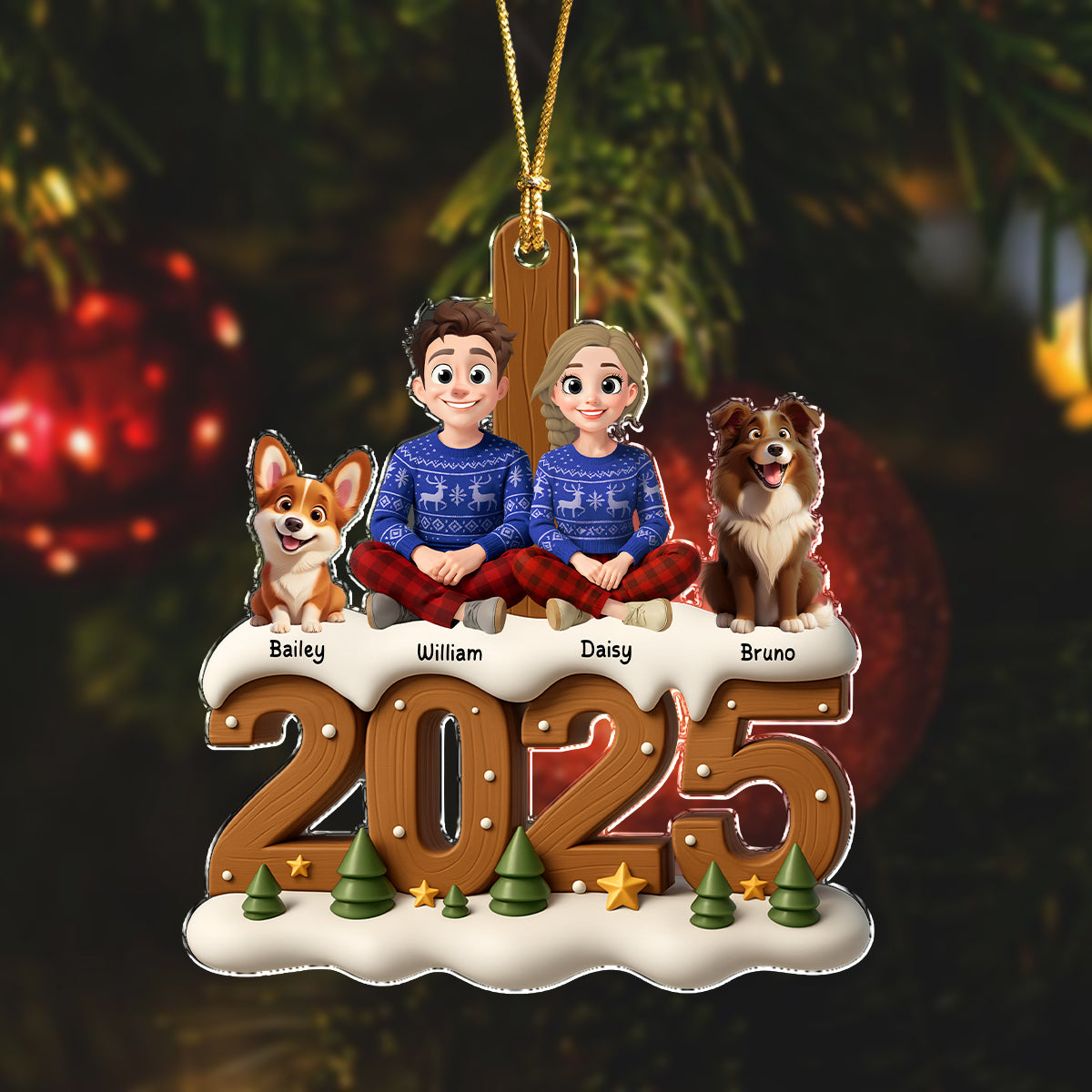 You & Me And The Dog Cozy Xmas Crew Acrylic Ornament Personalized Gift For Christmas HO82 900114