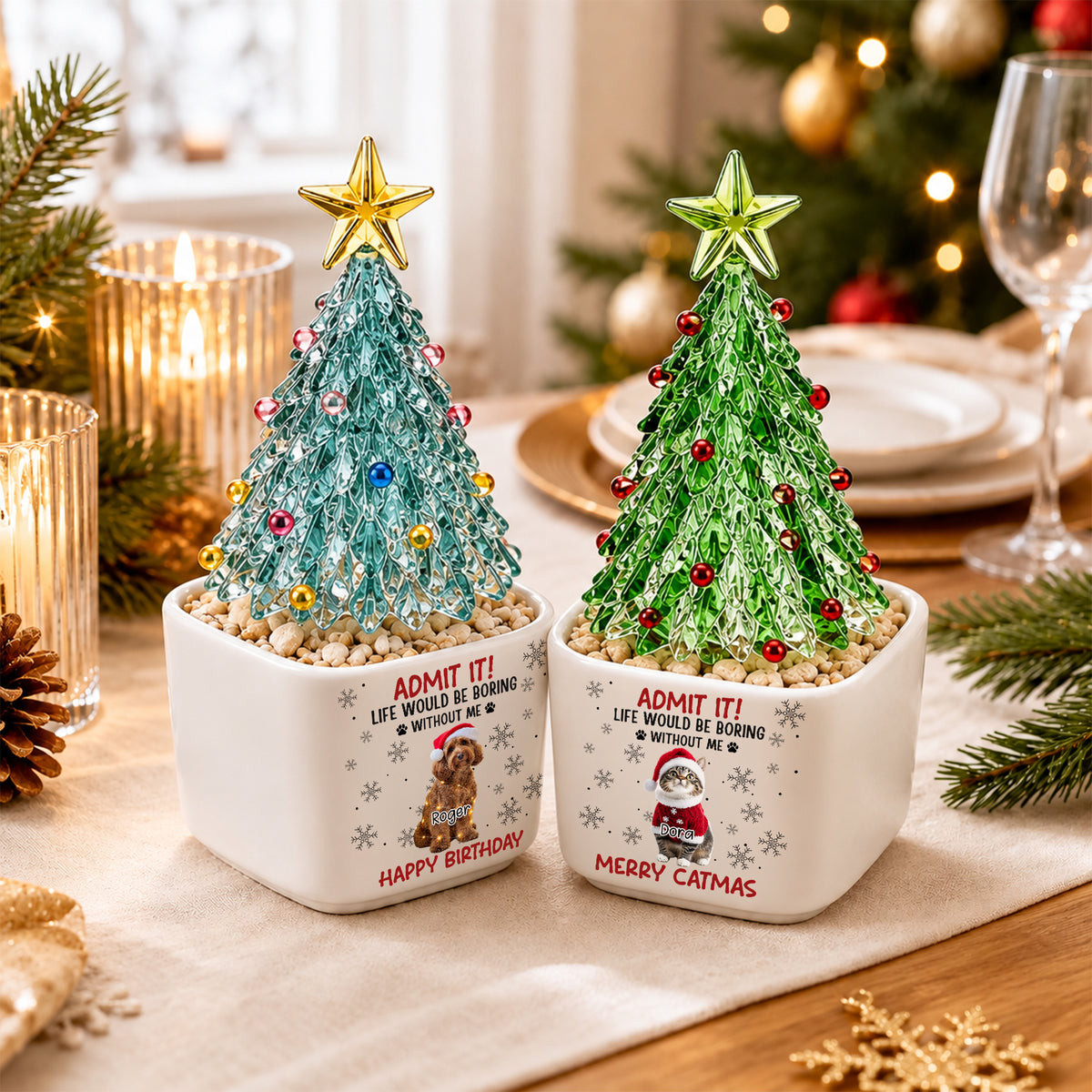 Custom Dog Cat Photo Life Would Be Boring Without Me Mini Ceramic Pot With Glass Christmas Tree HO82 903628