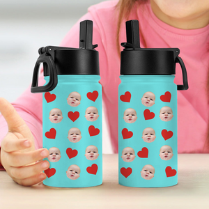 Custom Face Photo With Icon Back To School Water Bottle For Kid TH10 894245