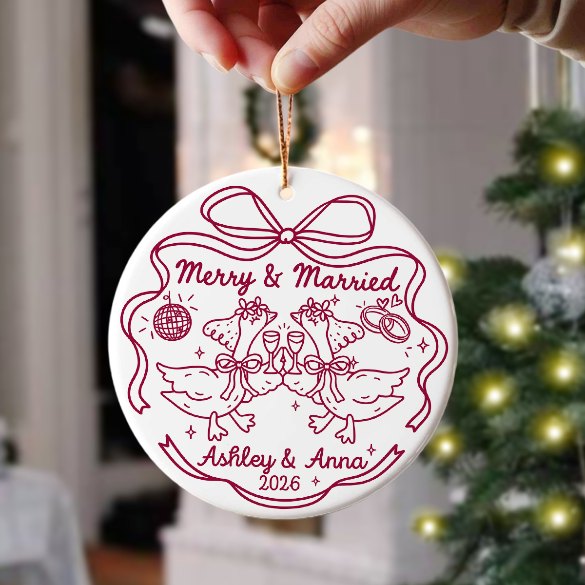 Personalized Names Merry And Married Ceramic Ornament, Custom First Christmas Married Ornament, Wedding Keepsake, Christmas Gift HA75 921984