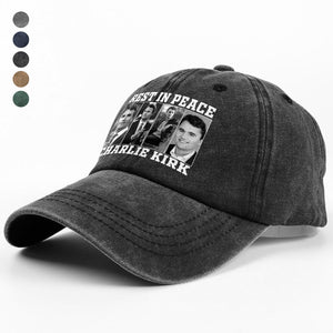 Rest In Peace For Charlie Kirk Memorial Washed Denim Baseball Cap HO82 65736
