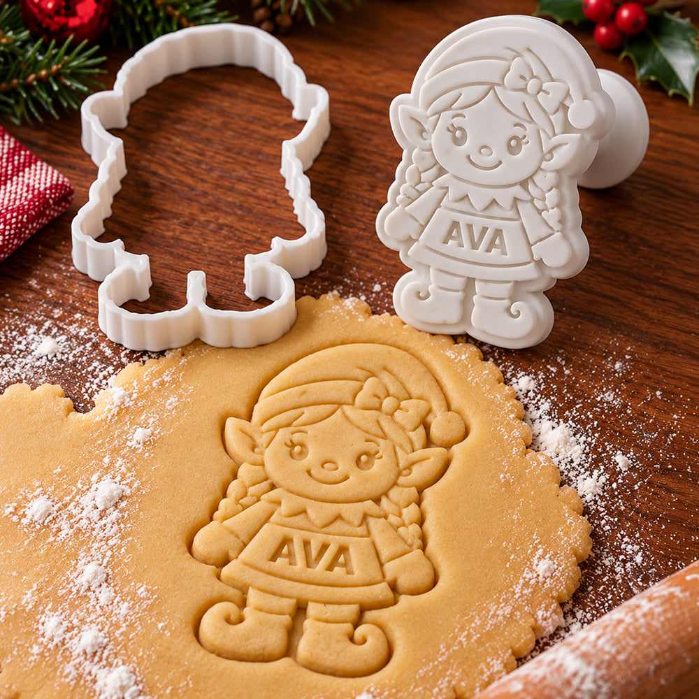 Custom Name Christmas Elf Cookie Cutter & Stamp, Christmas Baking Gift CH07 181102