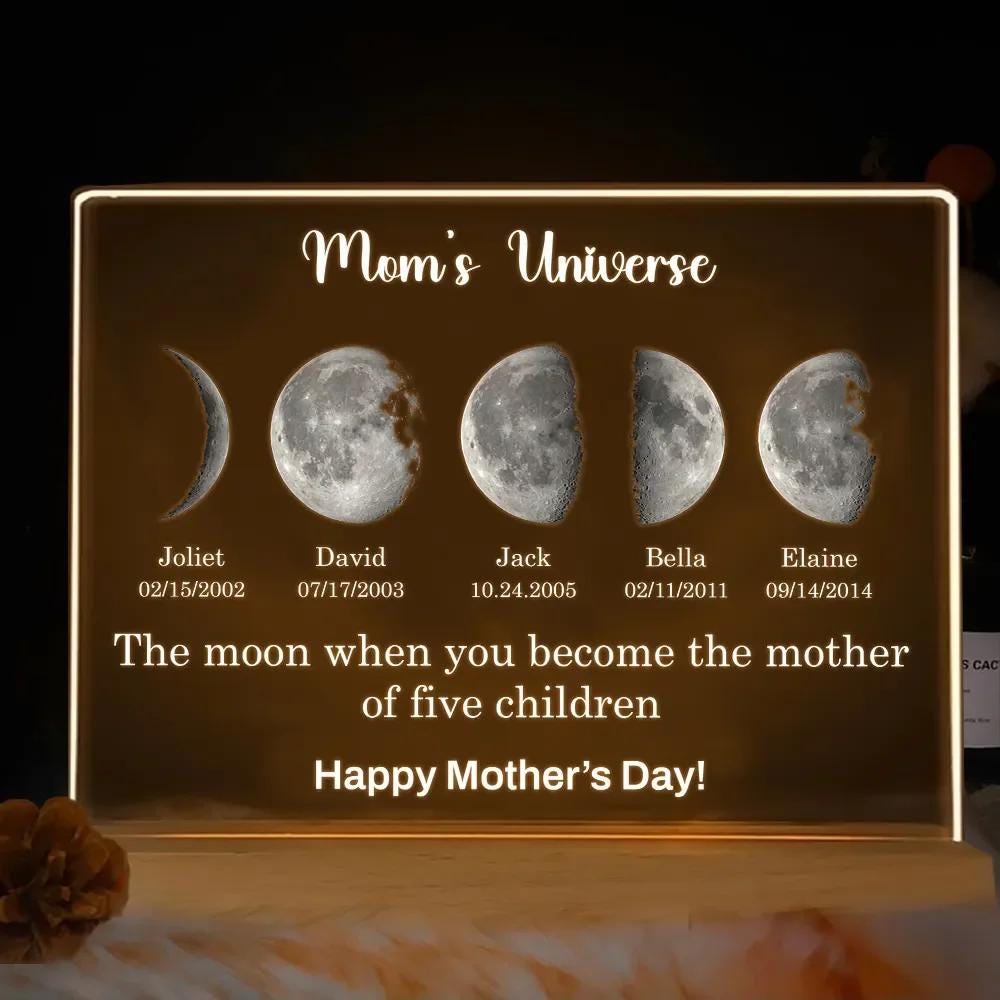 Custom Moons Phase LED Light Frame, Personalized Moons Phase with Kids Names, Mother’s Day Gifts CH07 910948