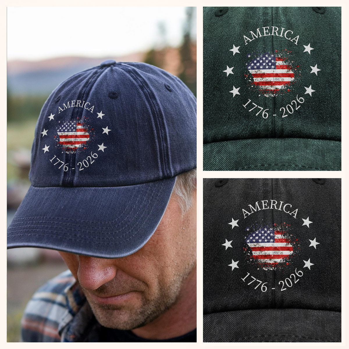 America 1776-2026 250 Years Anniversary Vintage Washed Denim Baseball Cap LM32 899465