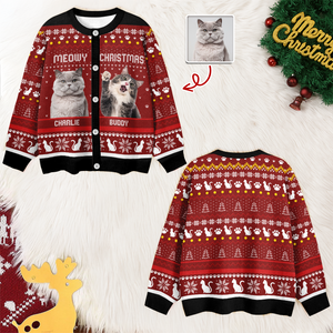 Custom Photo Meowy Christmas Ugly Cardigan For Cat Lover TH10 896575