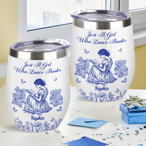 Personalized A Girl Who Loves Books Toile De Jouy Wine Tumbler LM32 893991