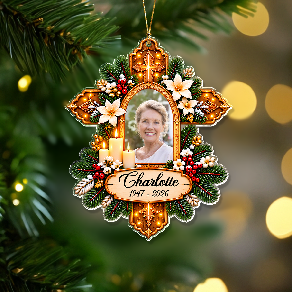 Custom Photo Cross Memorial Acrylic Ornament, Personalized Remembrance Keepsake TH10 171367
