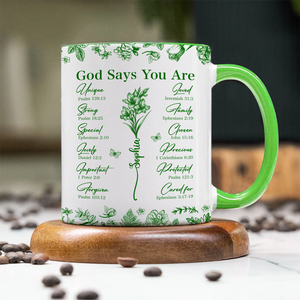 God Says You Are Christian Gift Toile De Jouy Birth Flower Accent Mug HO82 894650