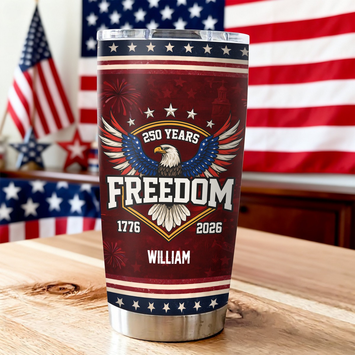 Custom Name America 250 Years of Freedom 1776–2026 Anniversary Fat Tumbler CH07 910552