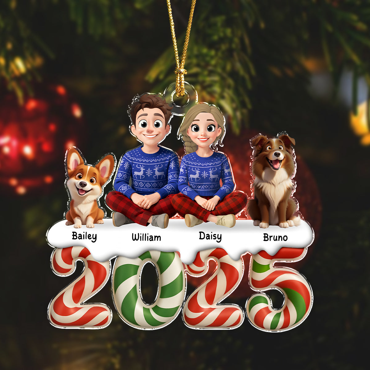 You & Me And The Dog Our Kind Of Merry Acrylic Ornament Personalized Gift For Christmas HO82 900118