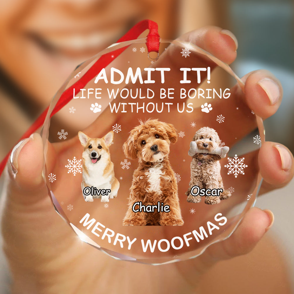 Custom Dog Cat Photo Life Would Be Boring Without Me Circle Glass Ornament CH07 896266