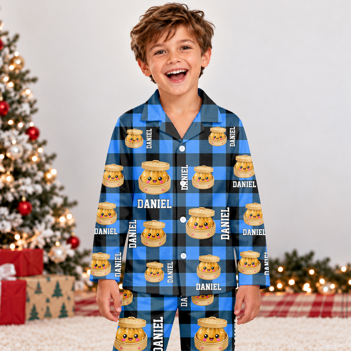 Custom Name Glitter Dumpling Bamboo Kids Christmas Pajamas TH10 171455