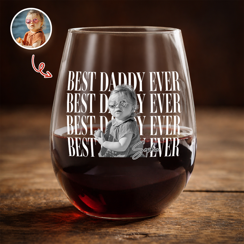 Personalized Vintage Photo Best Daddy Mommy Ever Wine Glass TH10 169957