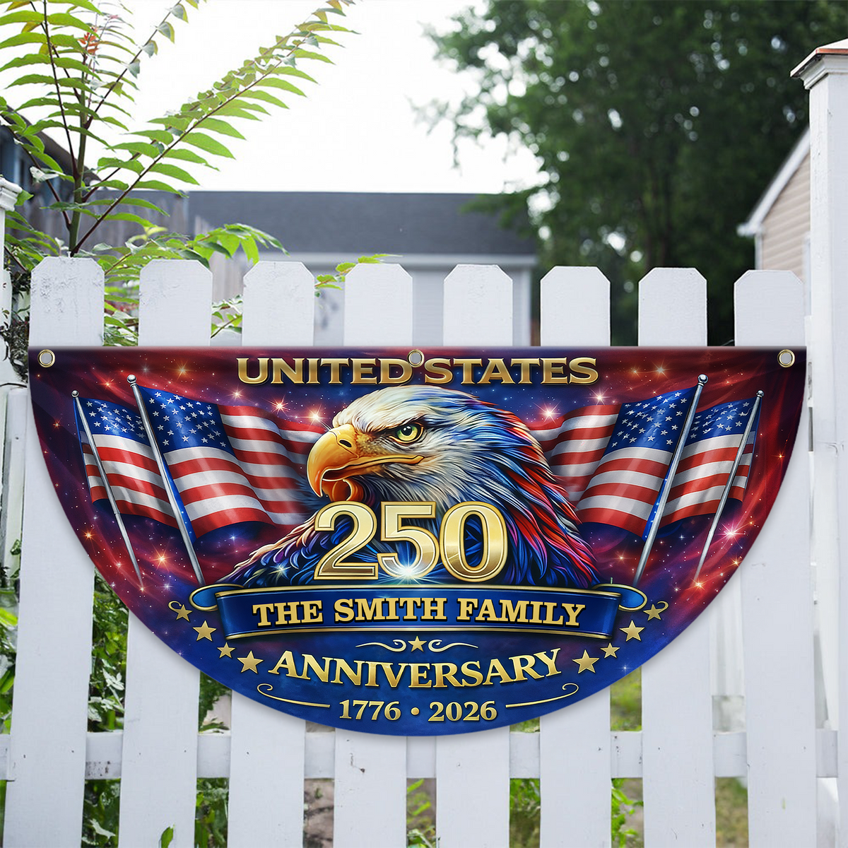 Personalized U.S 250th Anniversary with Family Name Non-Pleated Fan Flag CH07 911098